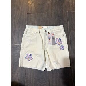 Levi's Shorts Girls 12 Off White Jean Denim Flowers Low Pitch Midi Distressed
